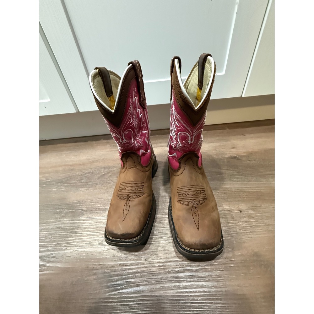 Durango Kids 8 Inch Pink and Tan Western Pull On Cowboy Boots DWBT093 Size 12.5M